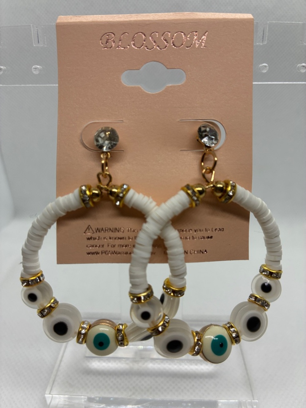 3For$20 White Beaded Evil Eye Hoop Earrings